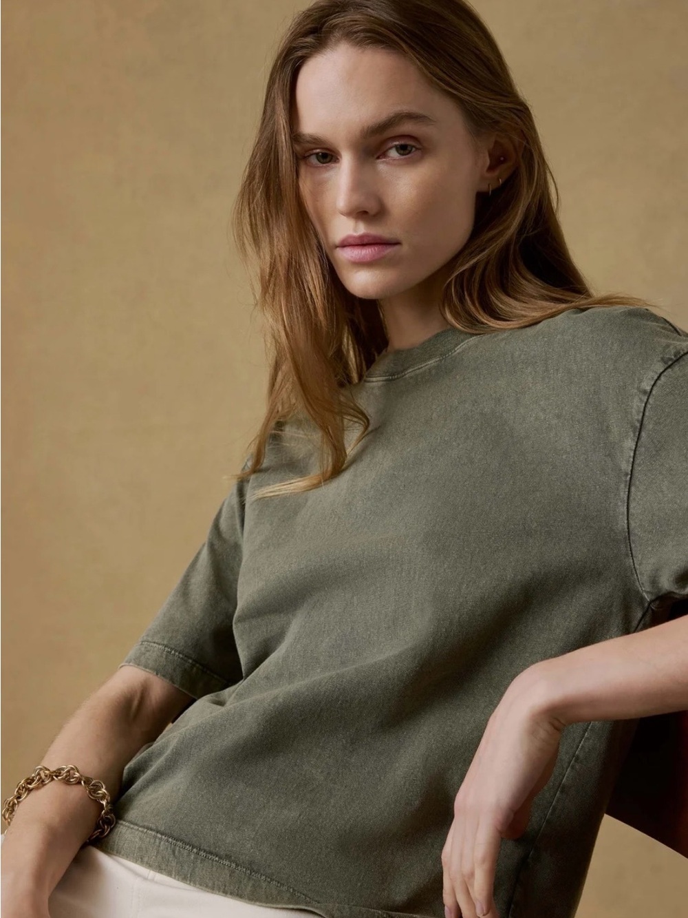 FAHERTY Recycled Cotton Vintage Tee Island Olive color sz Small